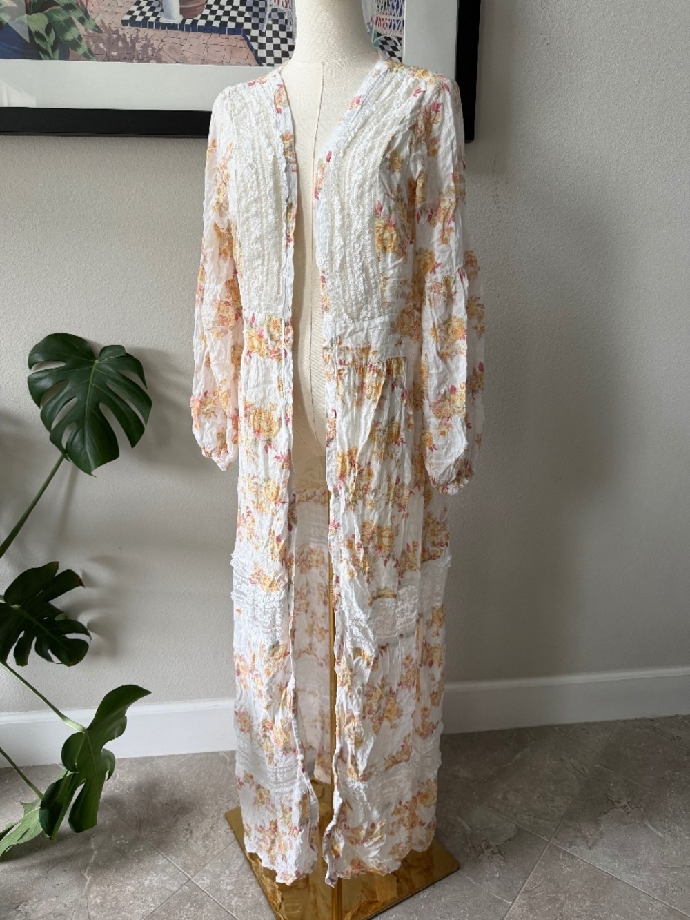 STUNNING Floral and Lace Tiered Duster Dress Boho Size Large